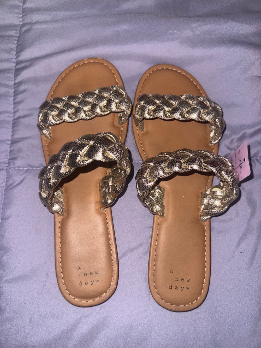 a new day Metallic Gold Braided Double-Strap Slide Sandals